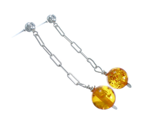 Navajo Amber Sterling Silver Post Dangle Earrings X10361